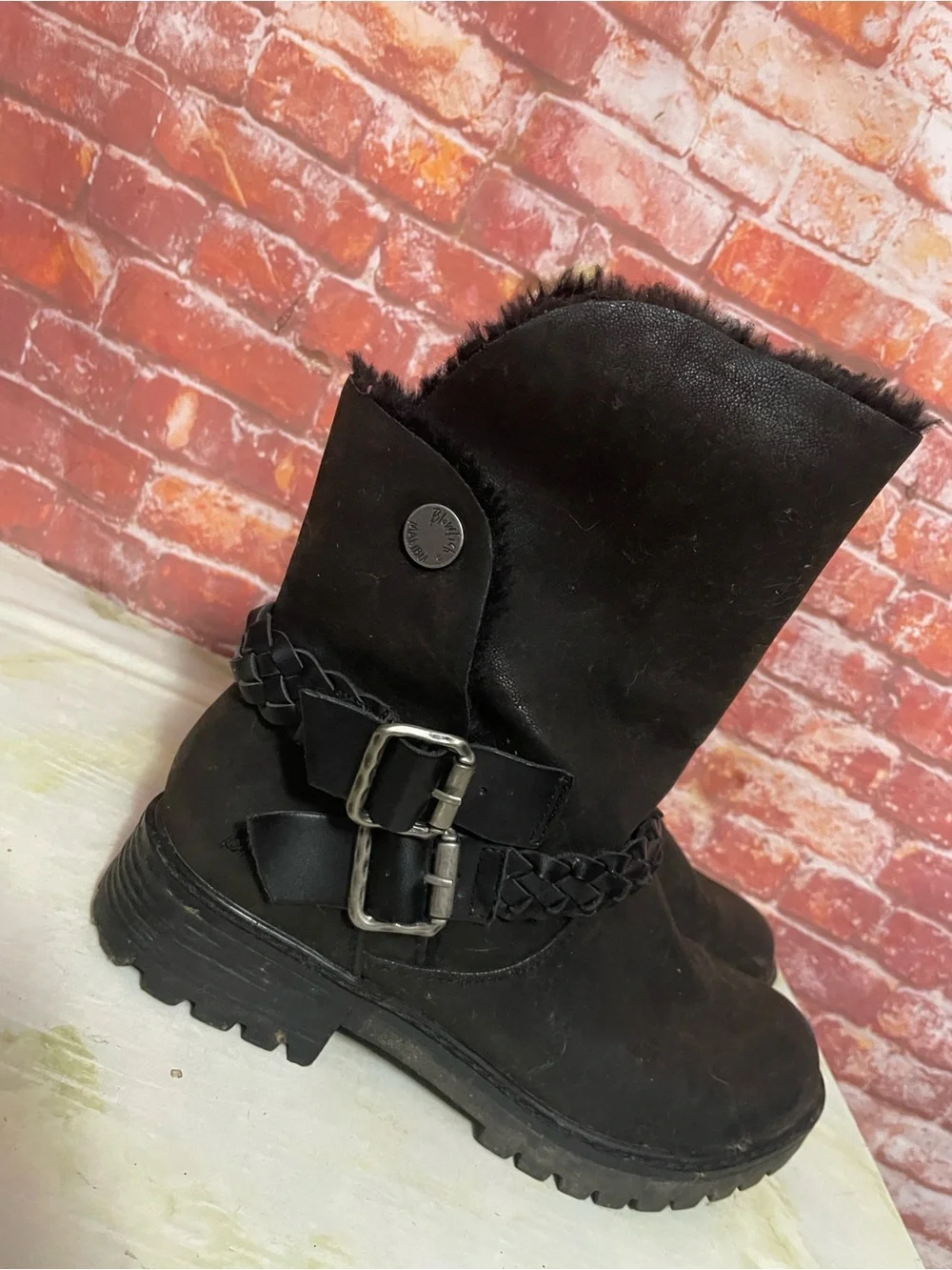 Blowfish Malibu Black Fur Lined Mid-calf Moto Boots